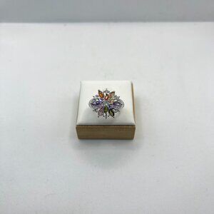 COPY - Rainbow Czs Flower Silver Ring - Size 7